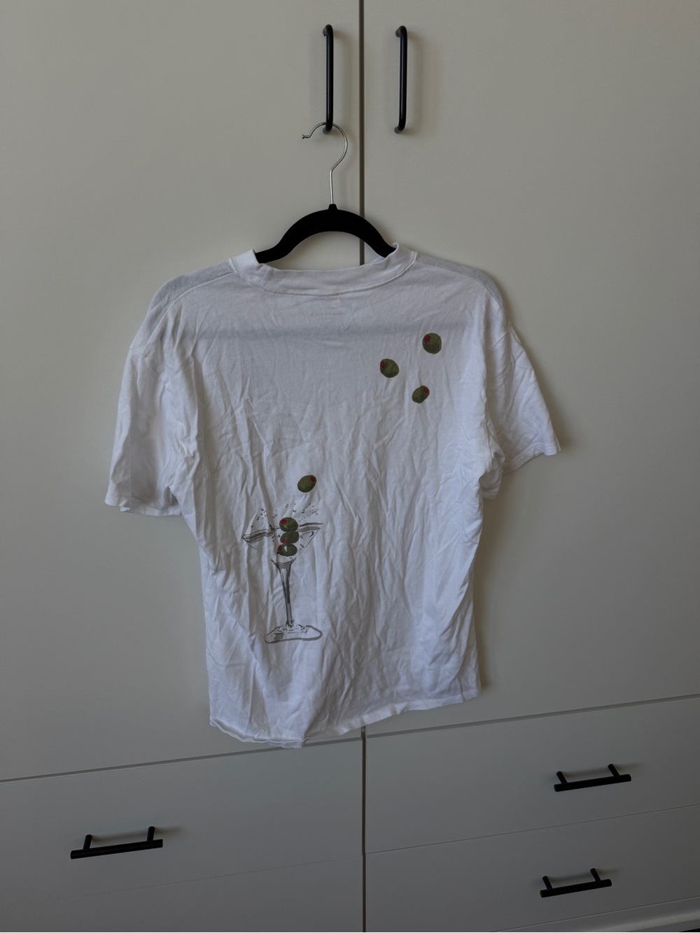 Abercrombie & Fitch White Graphic Martini Tee with Olive Accents